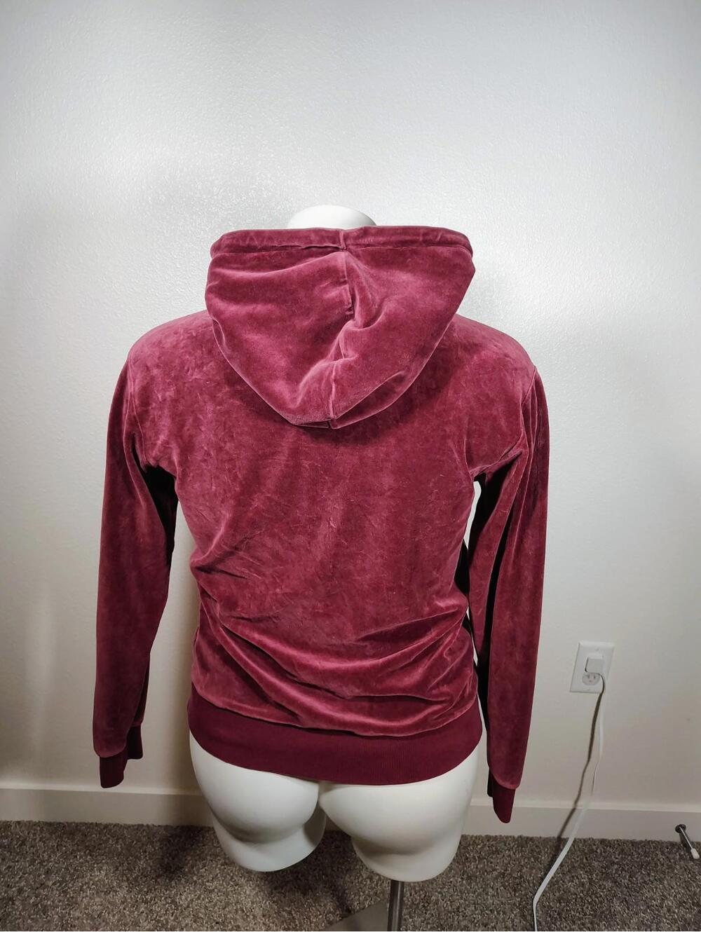 Adidas Velvet Hoodie Sz M Maroon Purple  Embroidery Activewear Zipper Y2k Unisex - Picture 3 of 9